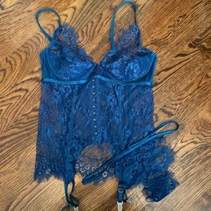 Blue Lace Corset and Thong Set